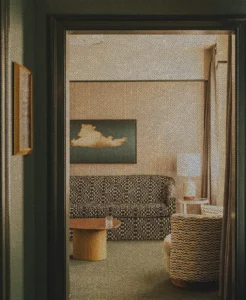 a suite's sitting area at the Flat Iron Hotel