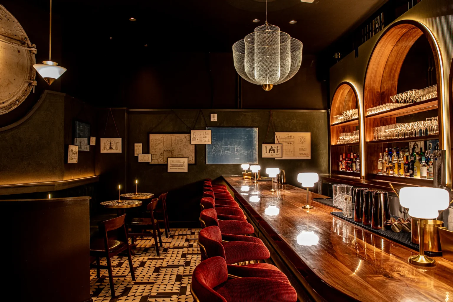 the bar of red ribbon society, with moody decor all around