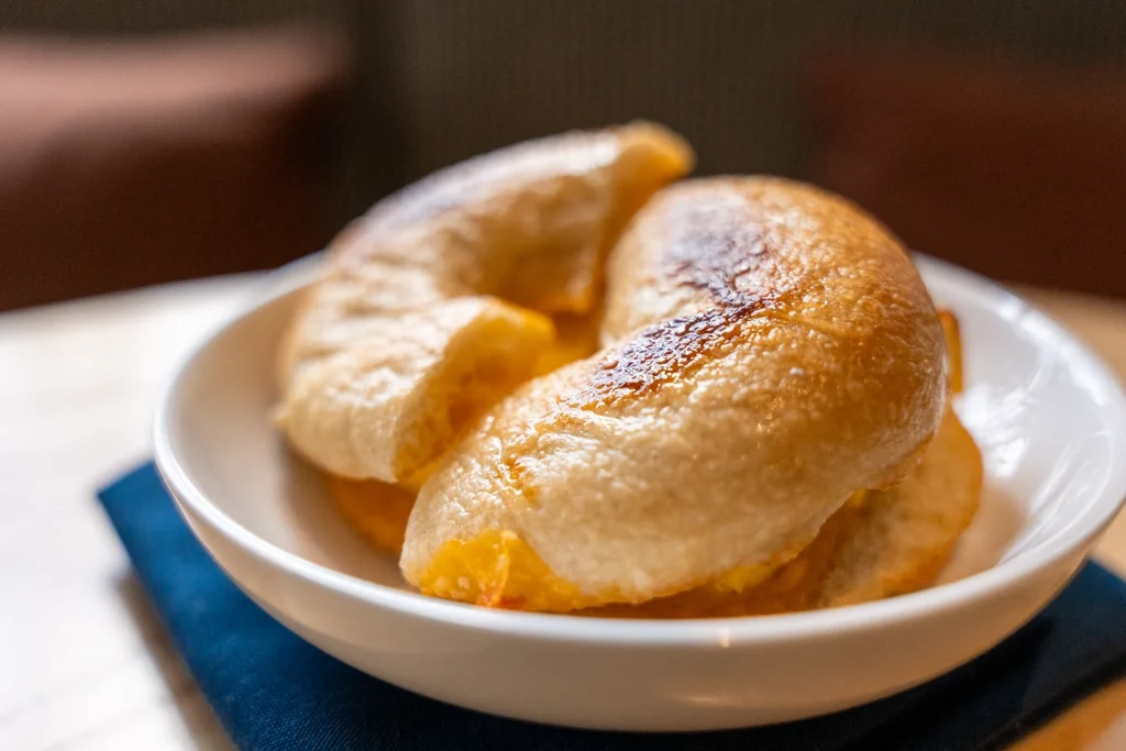 a bagel from the rooftop caffe at the flat iron hotel