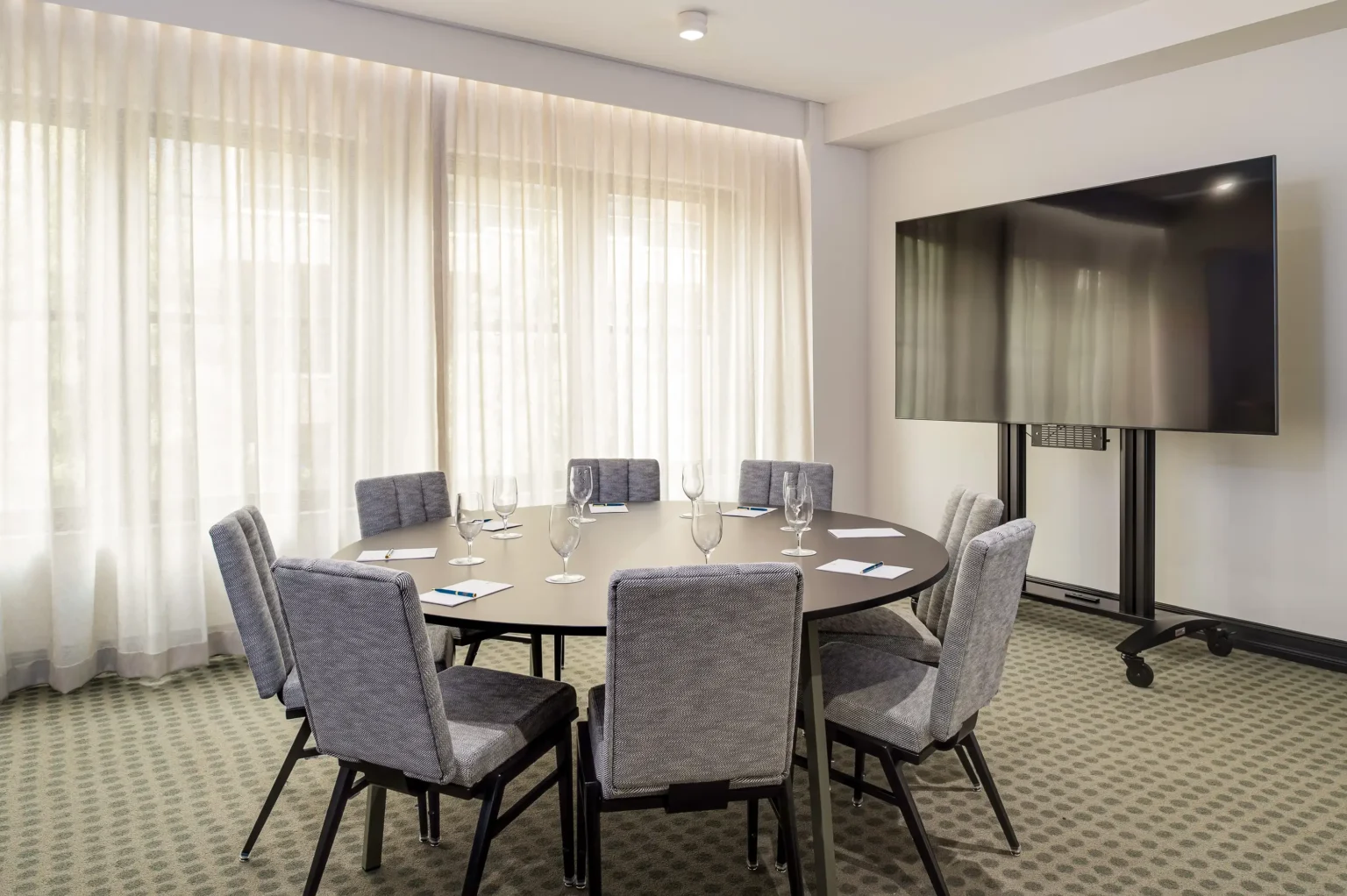 the flat iron hotel's broadcast room