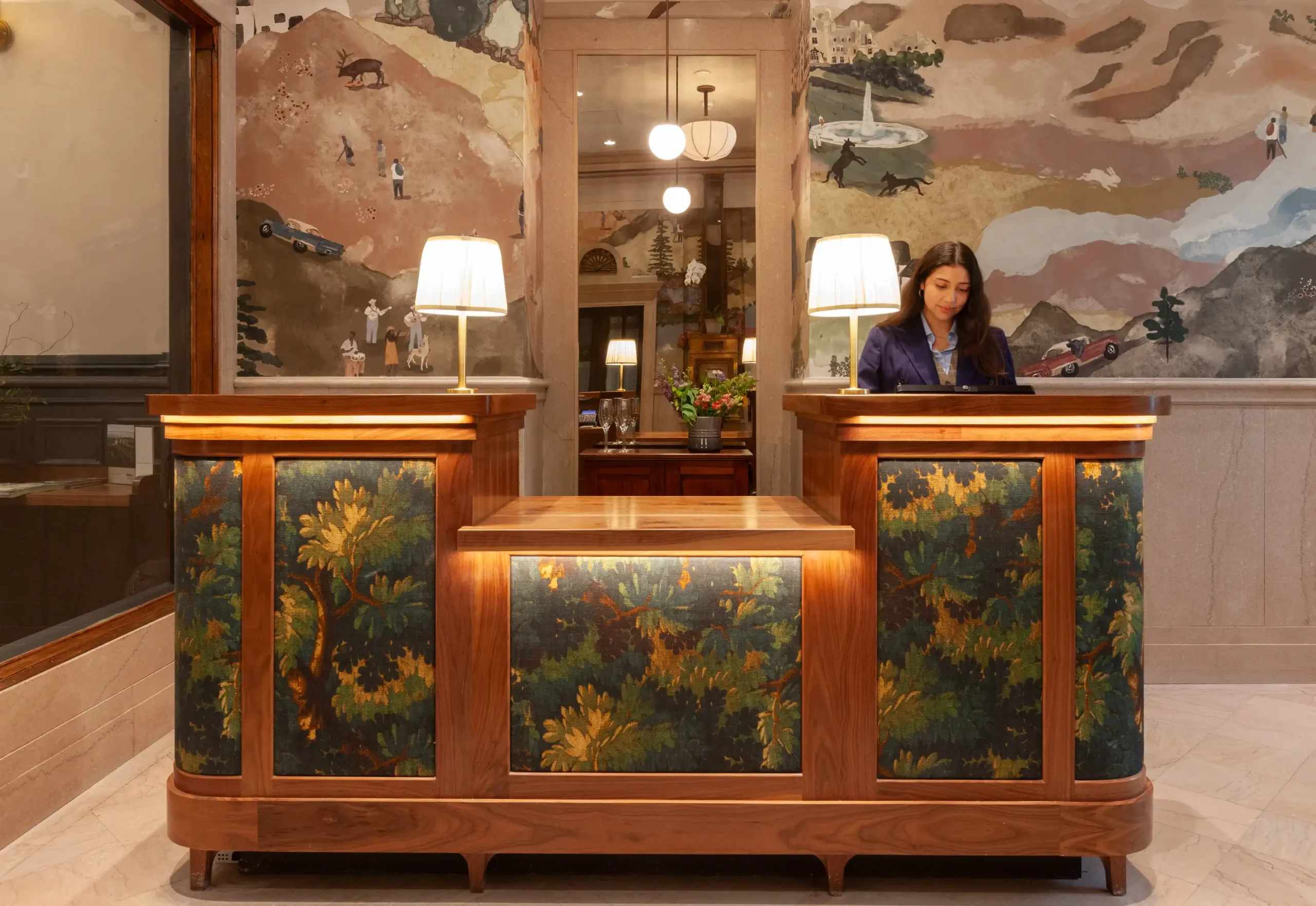 main lobby desk at the flat iron hotel
