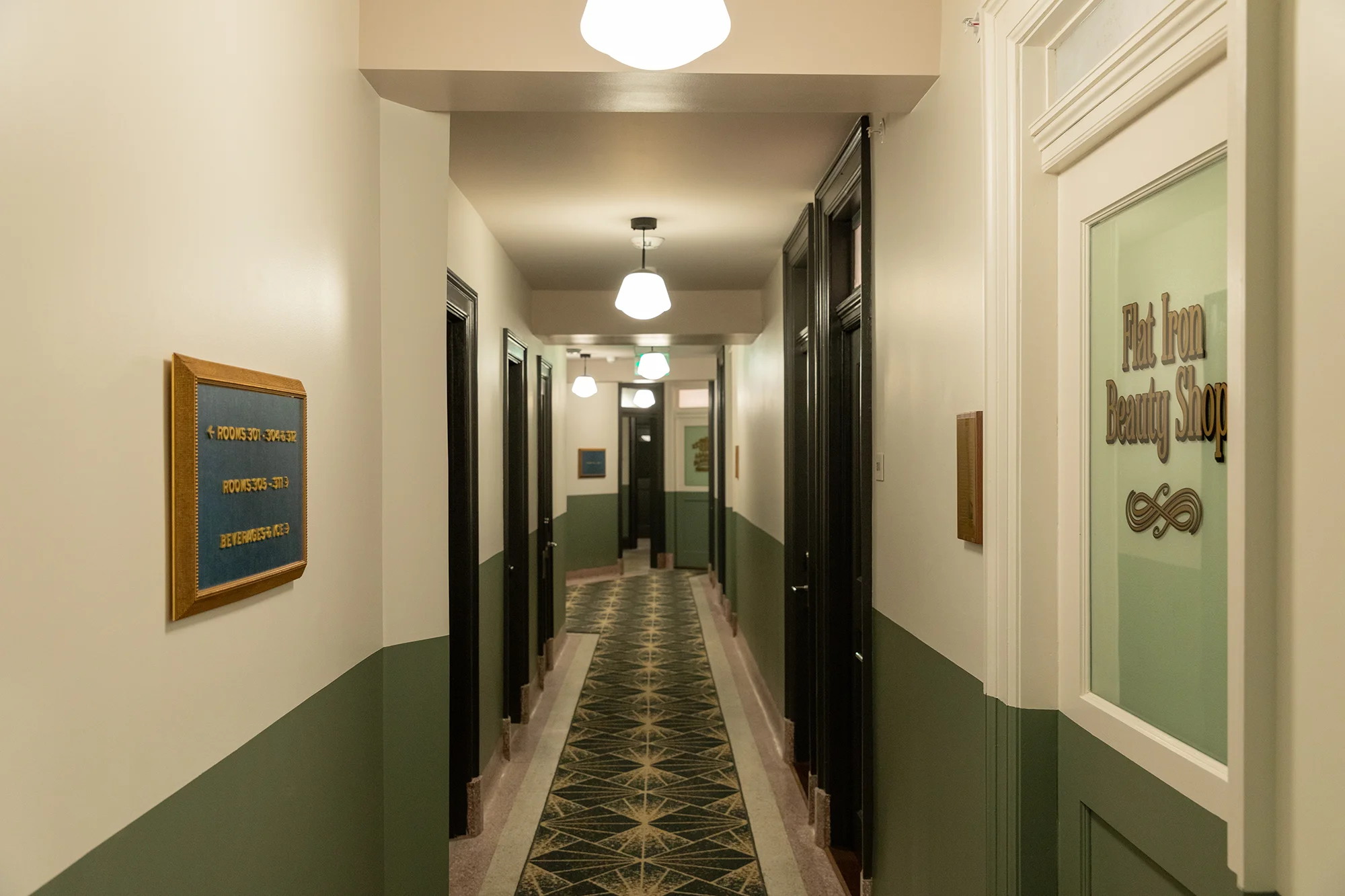 hallway in the Flat Iron Hotel