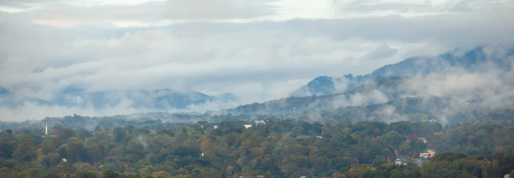 fog over the hills of Asheville